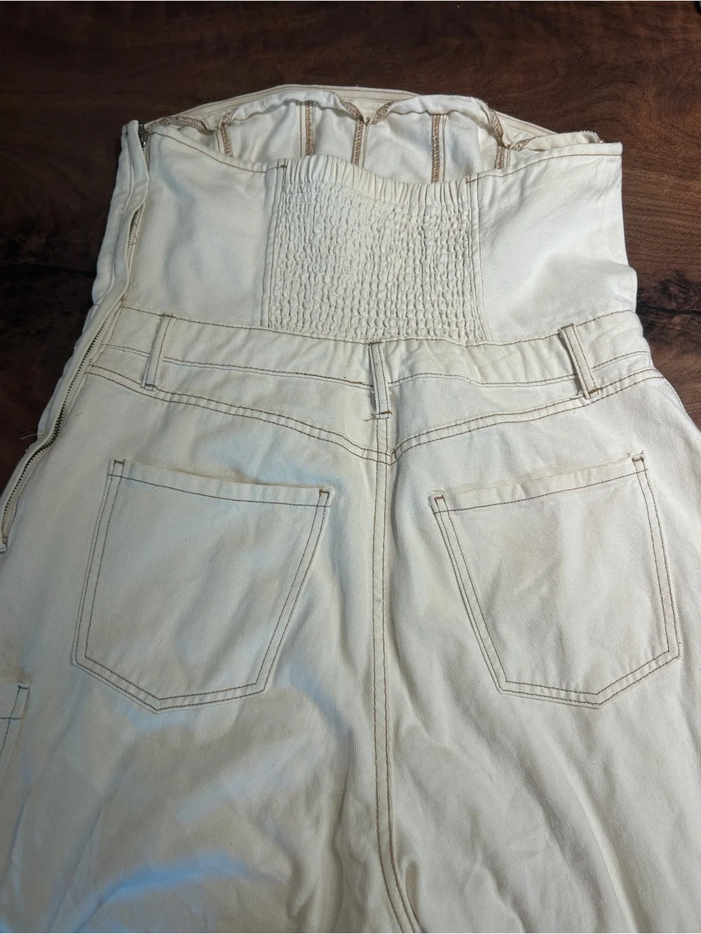 Wild Fable Women's Tube Cargo Cream Denim Jumpsuit
